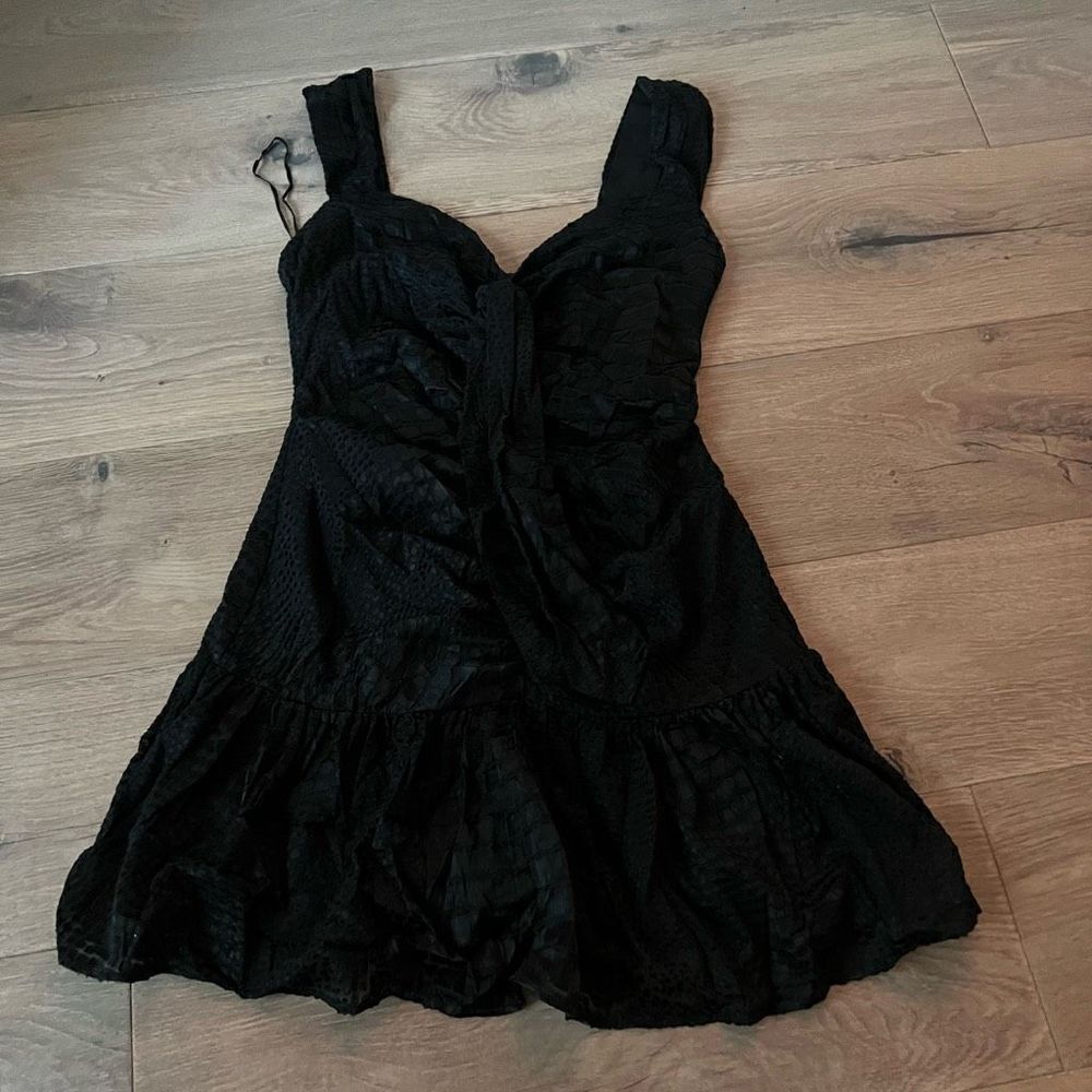 NBD Women's Black Ruffled Fit & Flare Sleeveless Sweetheart Mini Dress Sz Small